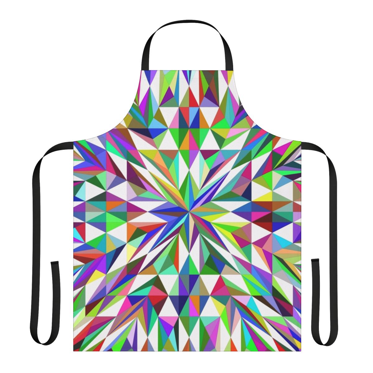 A vibrant, abstract-patterned apron with a stylish and contemporary design.