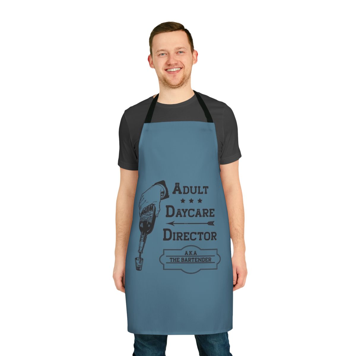 Adult daycare director wearing a stylish and functional bartender-inspired apron