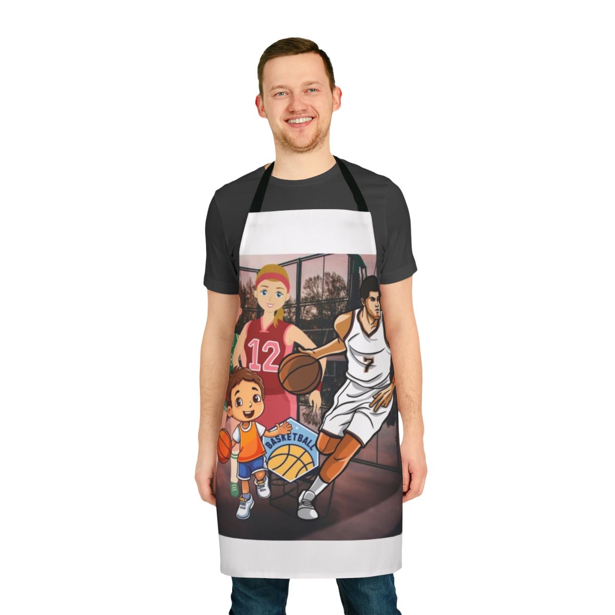 Person wearing a basketball-themed apron