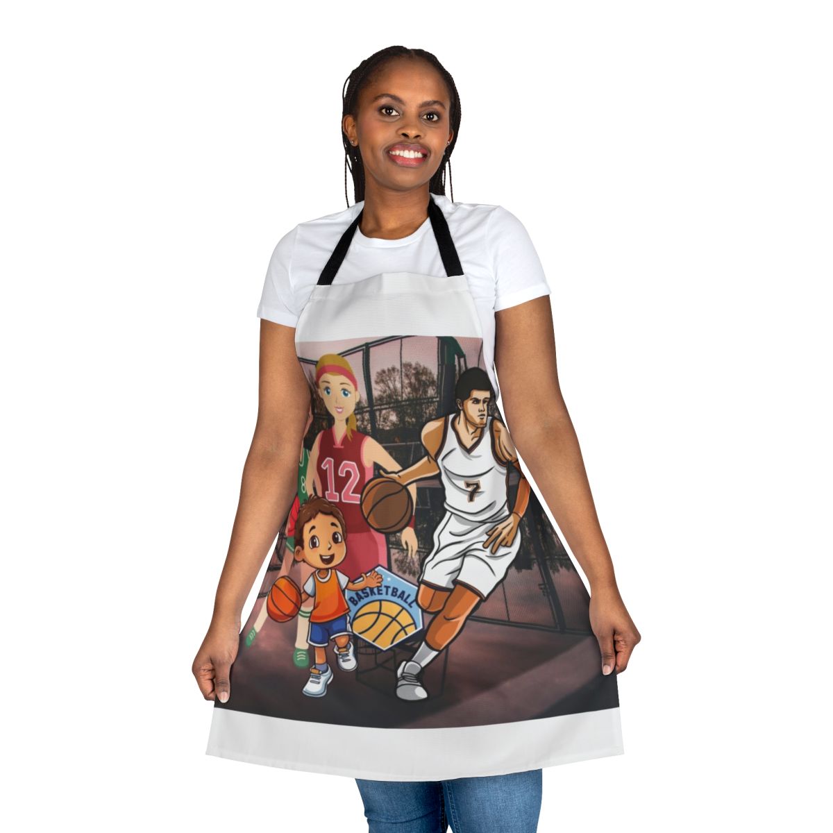 Person wearing a basketball-themed apron