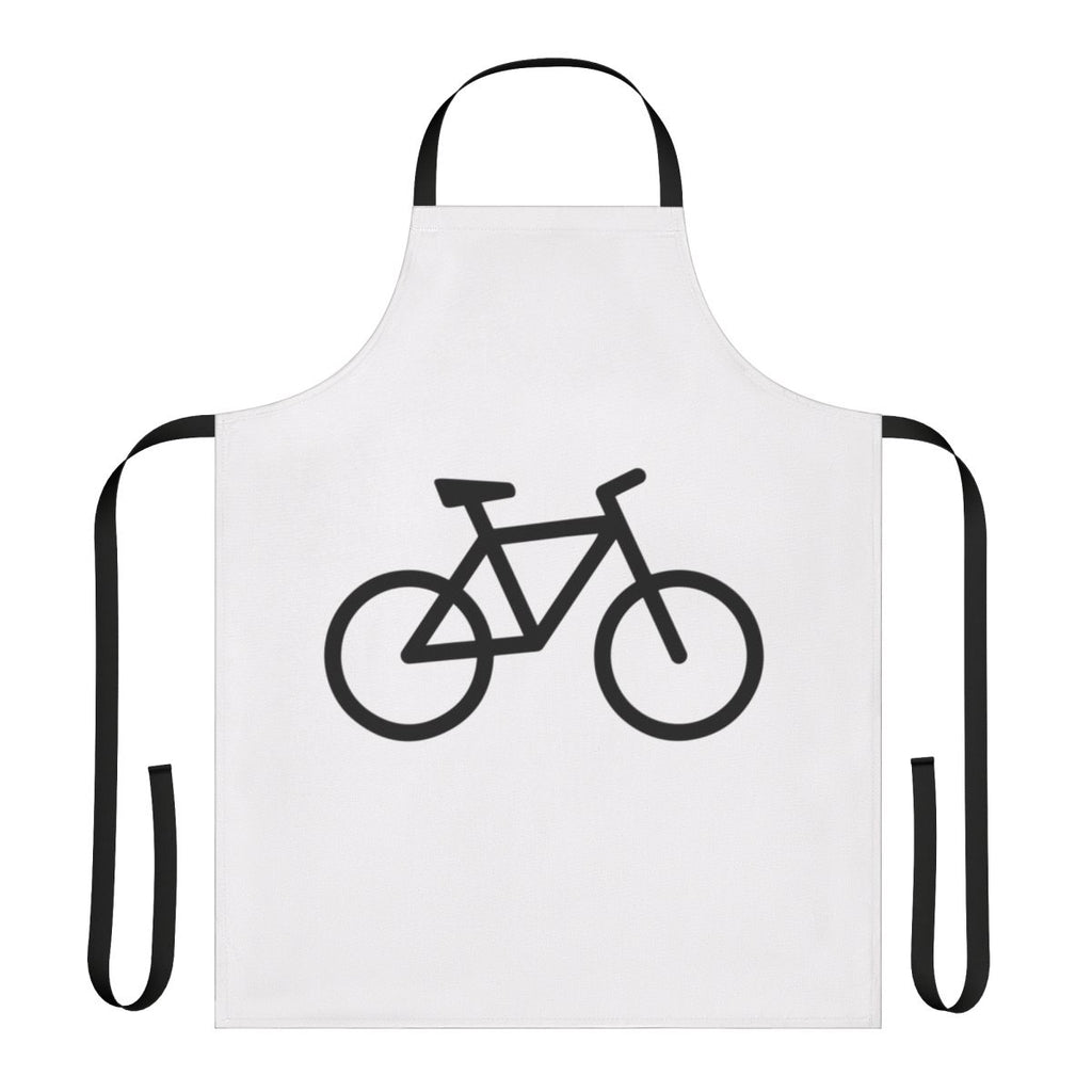 Person wearing a bicycle-printed apron while cycling