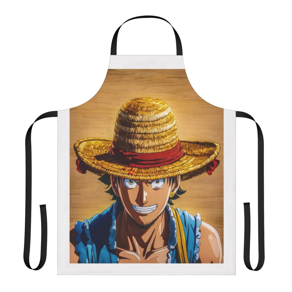 Colorful apron featuring a variety of symbols and icons representing different hobbies and interests, including music, movies, sports, and more.