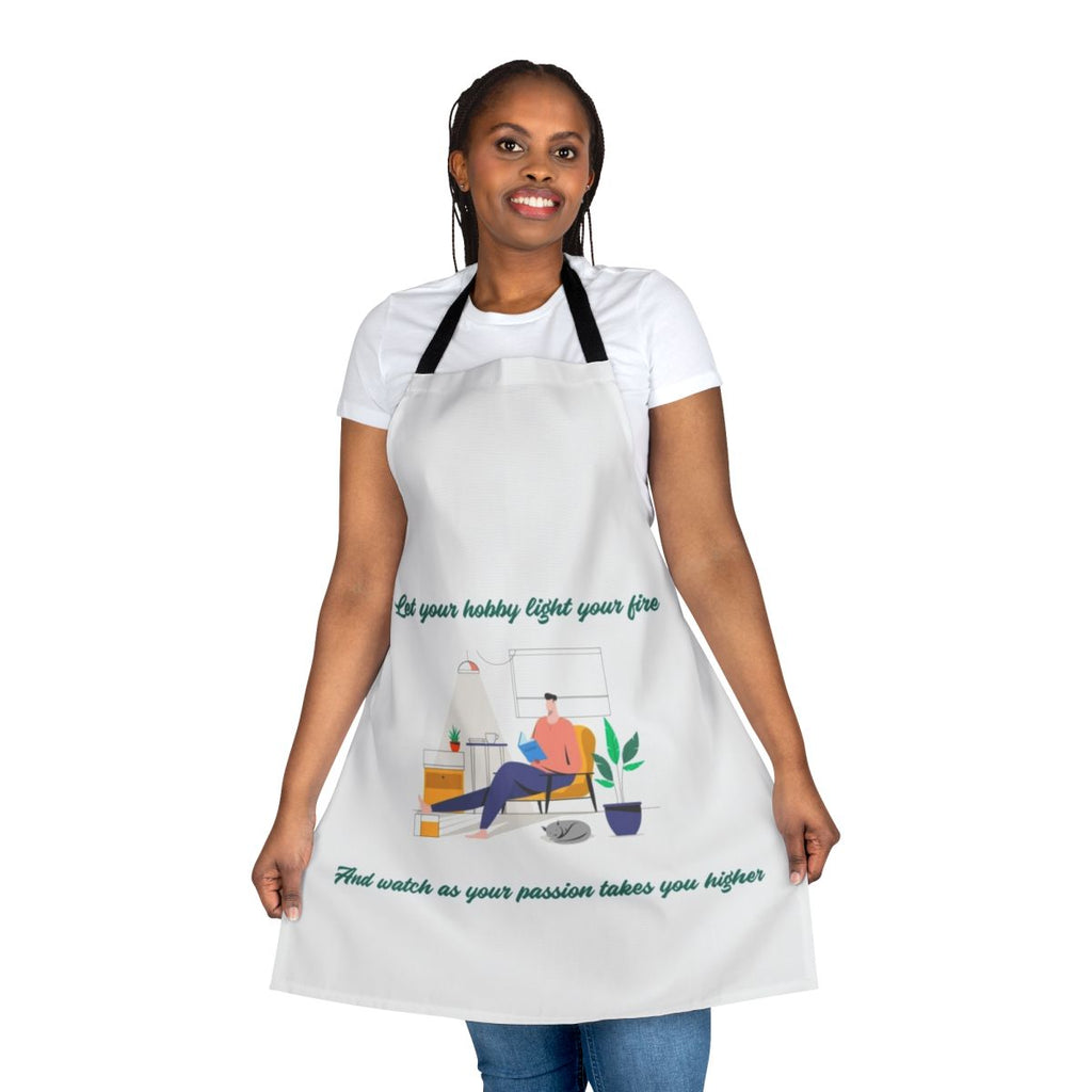 Multicolored apron with icons representing various hobbies and activities