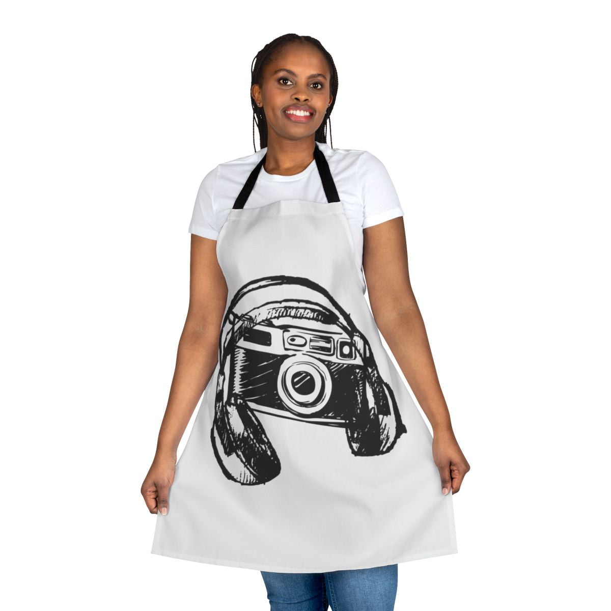 Apron with photography, music, and hobby-related graphics