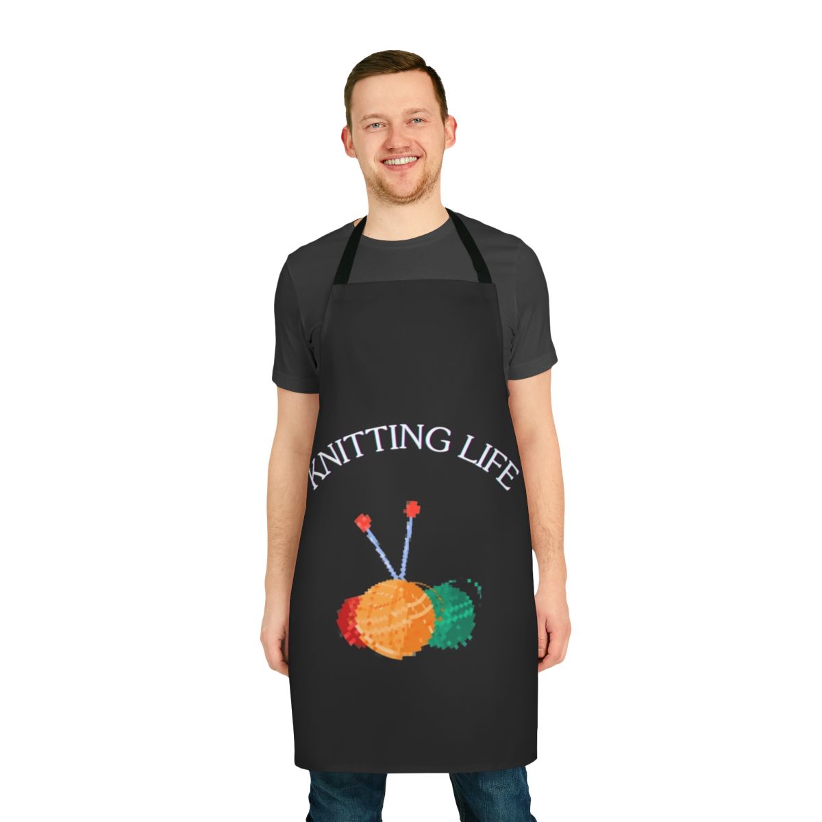 Knitting apron with pockets for tools and supplies