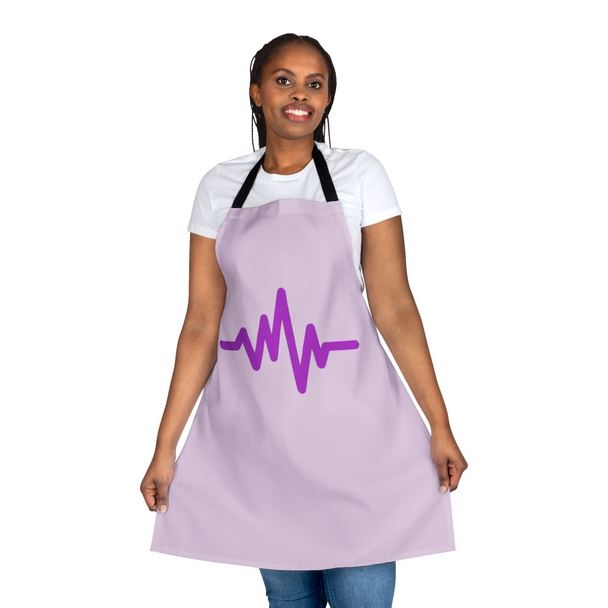 Music-themed apron with various art and design elements