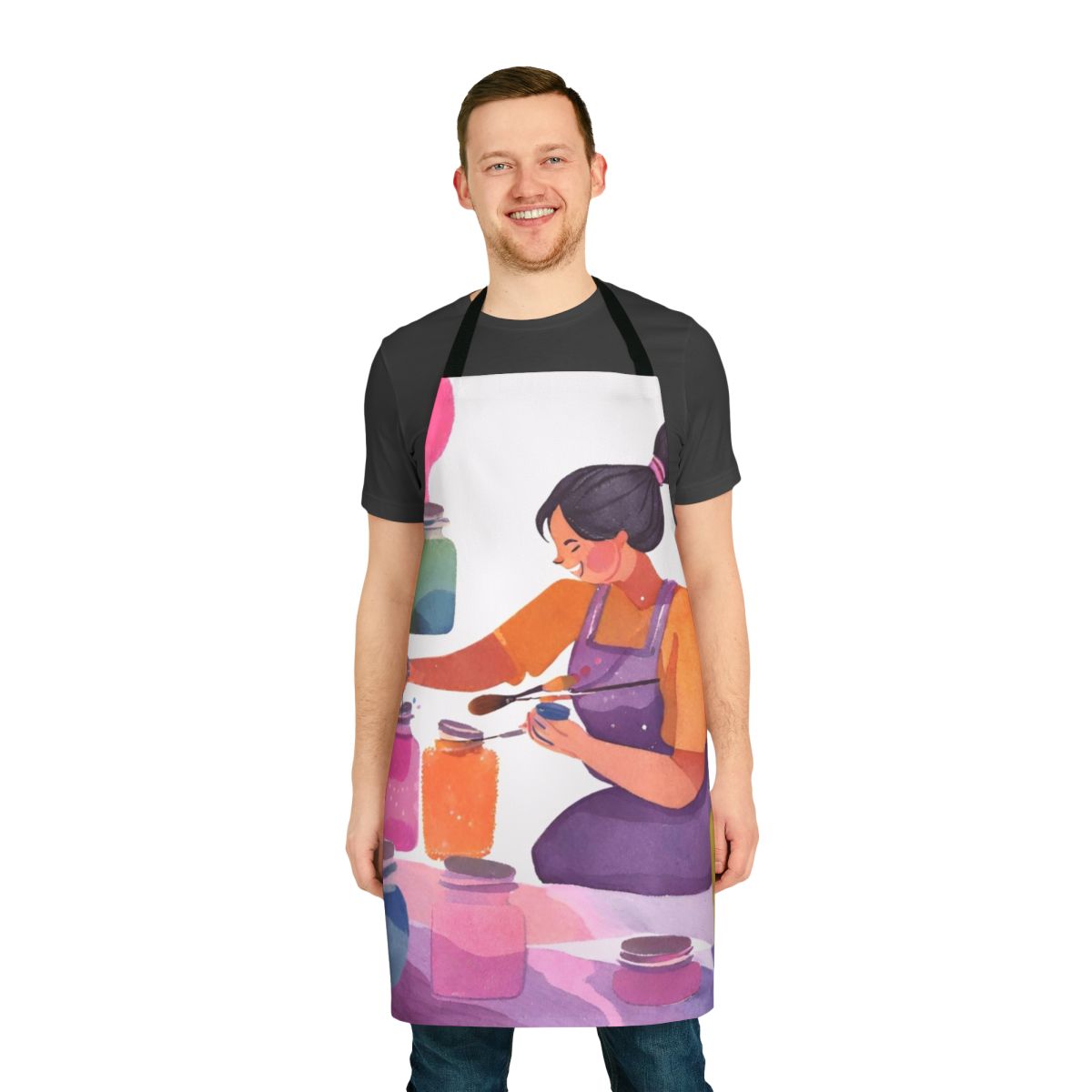 Painter's apron with multiple pockets for holding art supplies and tools