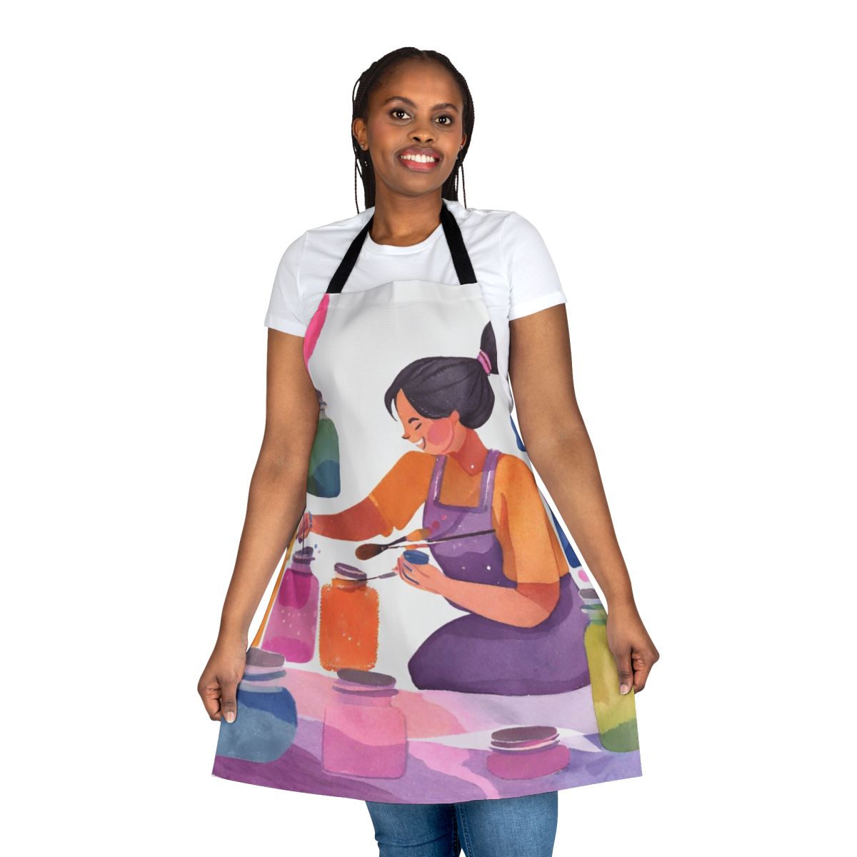 Painter's apron with multiple pockets for holding art supplies and tools