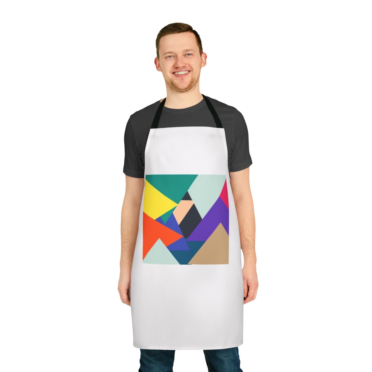 Triangular apron with text 'truth, hobbies, attitude'