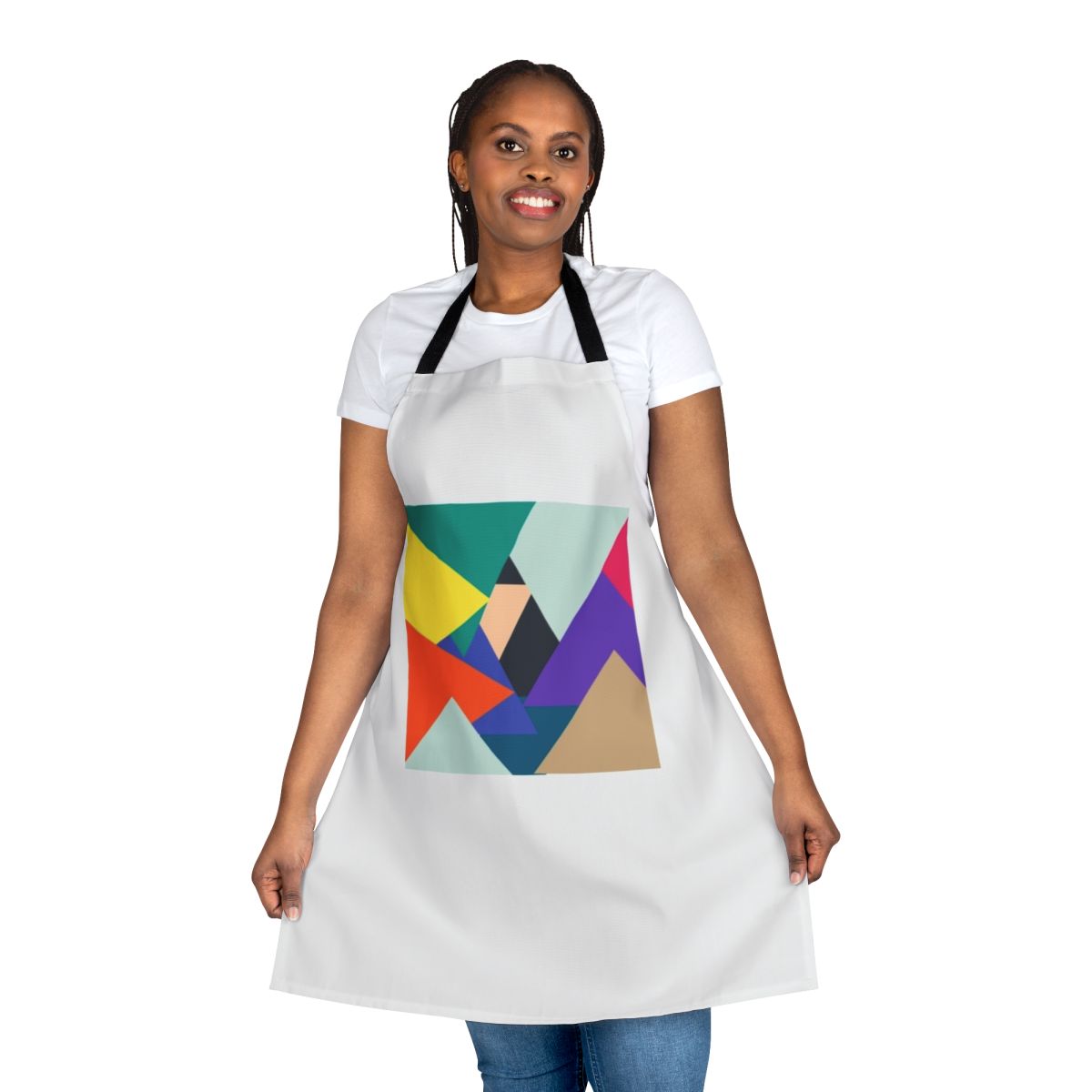 Triangular apron with text 'truth, hobbies, attitude'