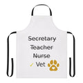 Veterinary-themed apron with various profession and occupation icons
