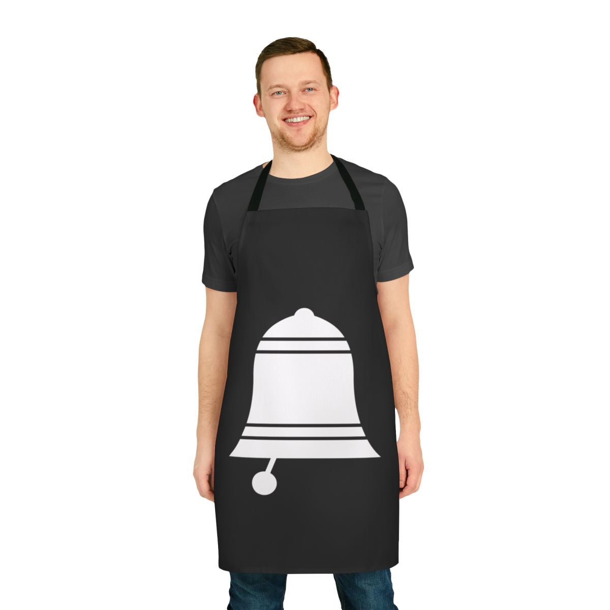 Stylish white apron with a bell-shaped design, perfect for the kitchen