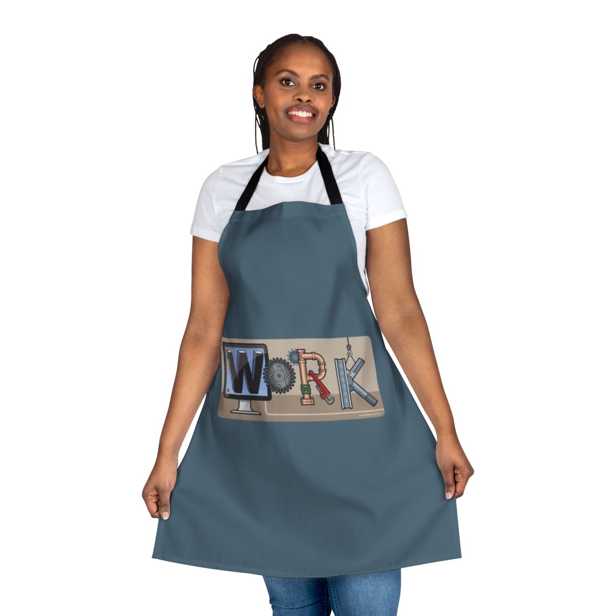 A durable work apron suitable for a variety of occupations, including computer repair, plumbing, and construction.