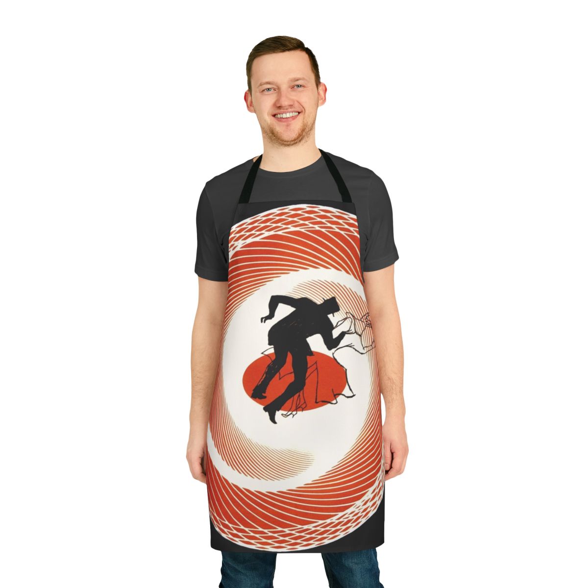 Vertigo-inspired apron featuring classic film noir design