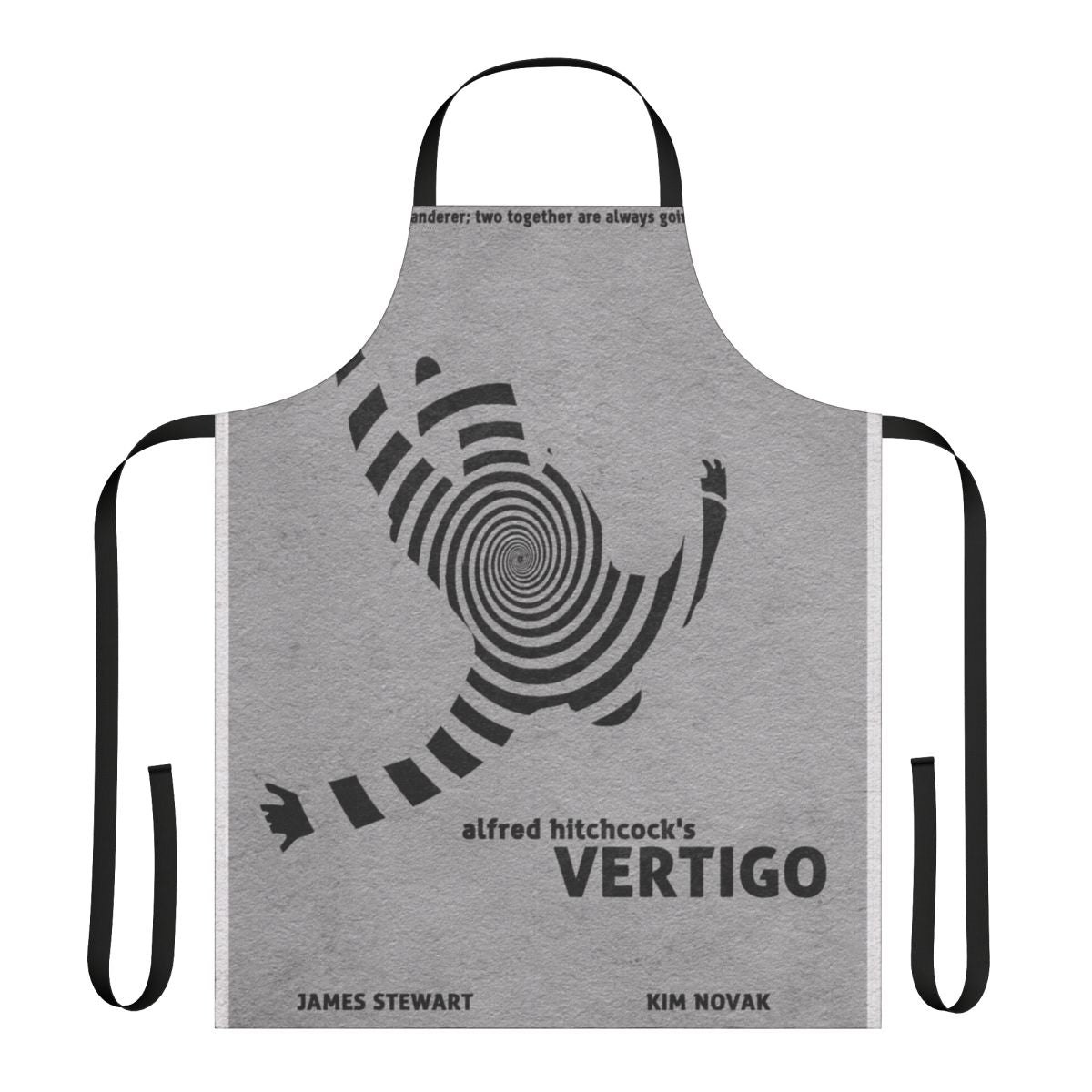 Vertigo-inspired minimalist apron with typography and vector design elements, paying homage to the classic Alfred Hitchcock film.