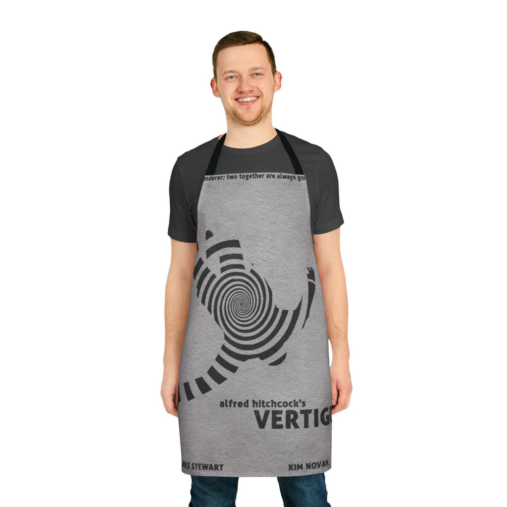 Vertigo-inspired minimalist apron with typography and vector design elements, paying homage to the classic Alfred Hitchcock film.