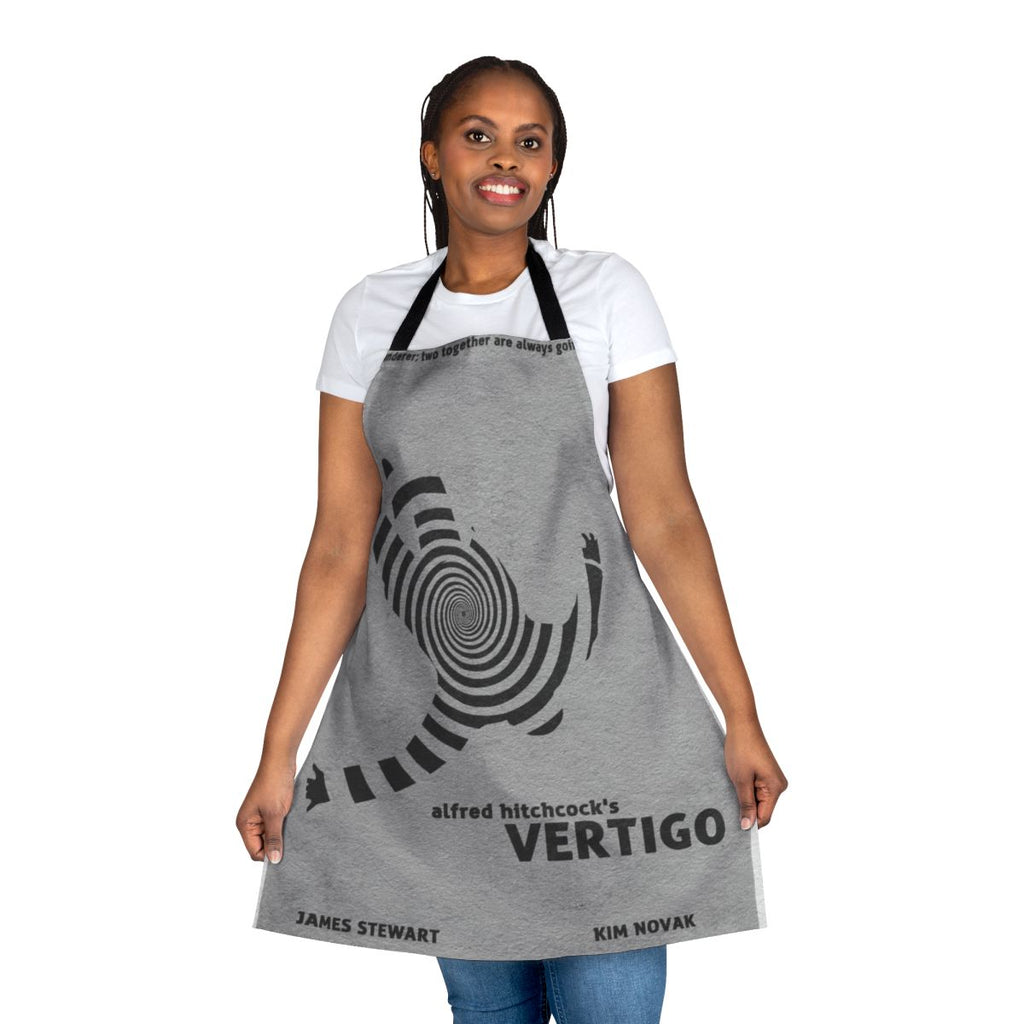Vertigo-inspired minimalist apron with typography and vector design elements, paying homage to the classic Alfred Hitchcock film.