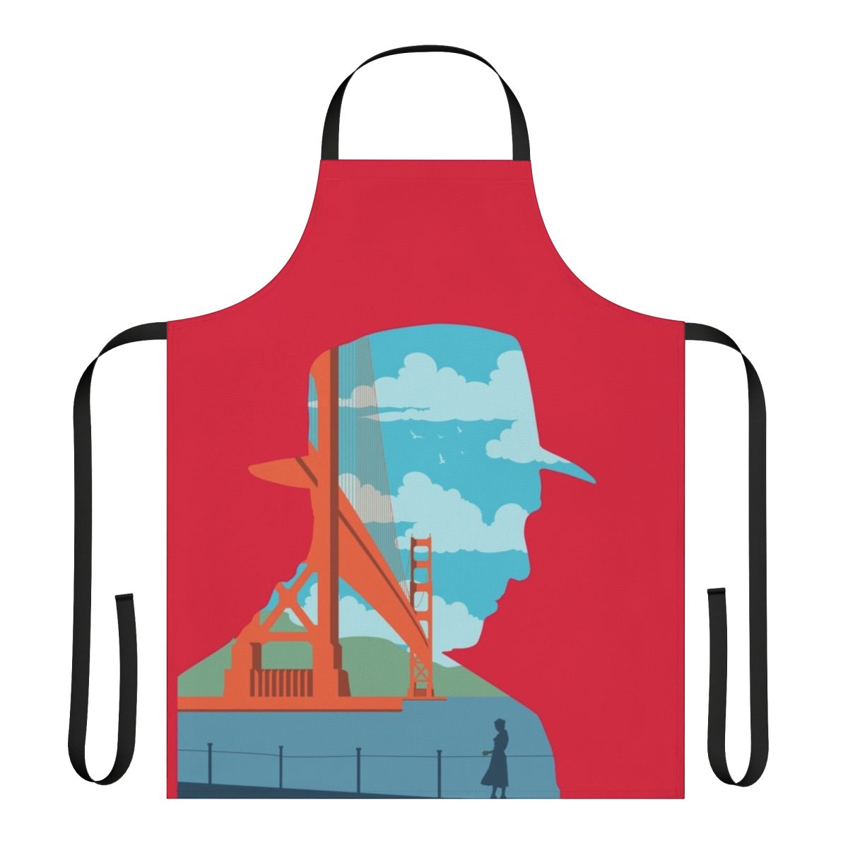Vertigo-inspired minimalist movie art apron for cinephiles and home cooks