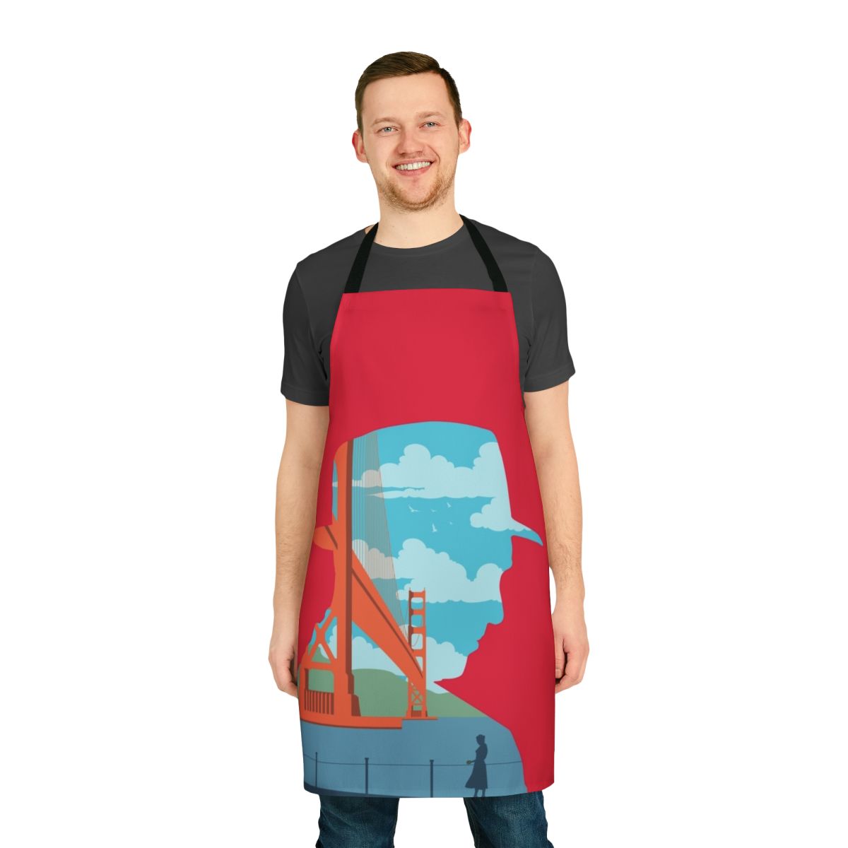 Vertigo-inspired minimalist movie art apron for cinephiles and home cooks