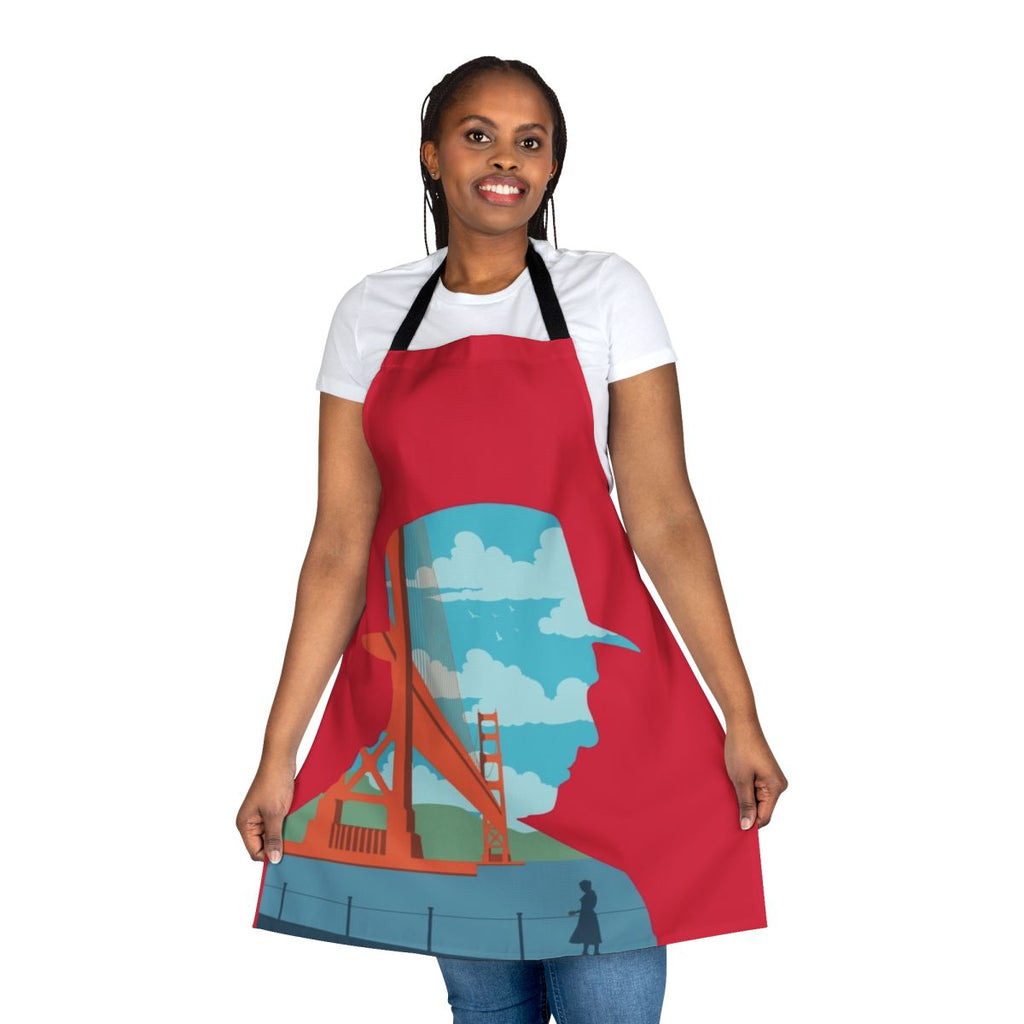 Vertigo-inspired minimalist movie art apron for cinephiles and home cooks
