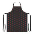 A red apron with a lively 100 emoji pattern, ideal for use in the kitchen or at home.