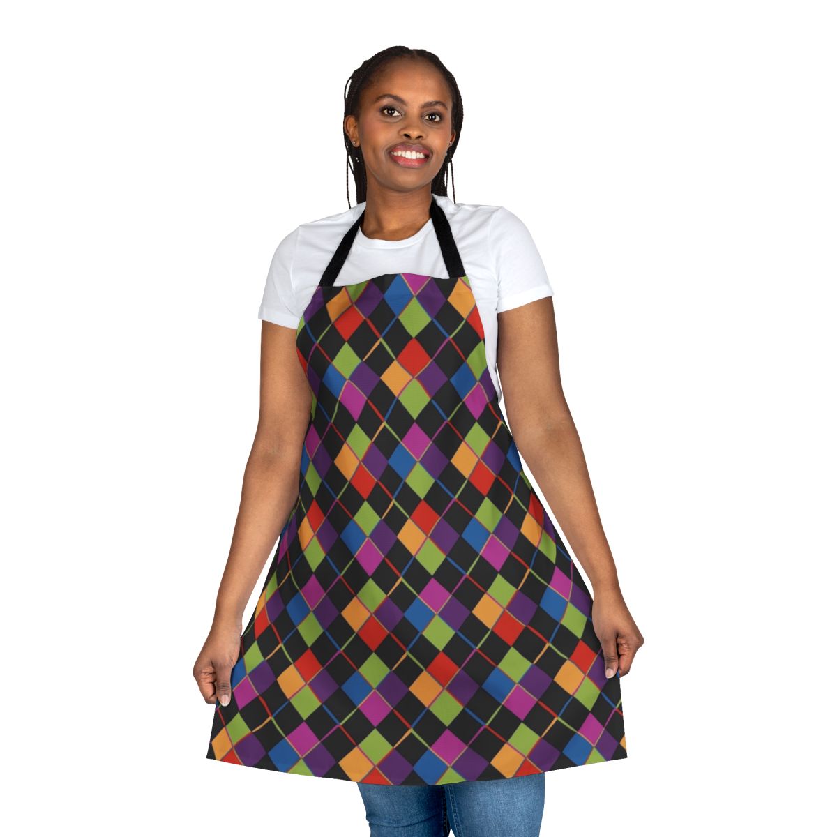 Colorful 1980s-inspired diamond pattern apron