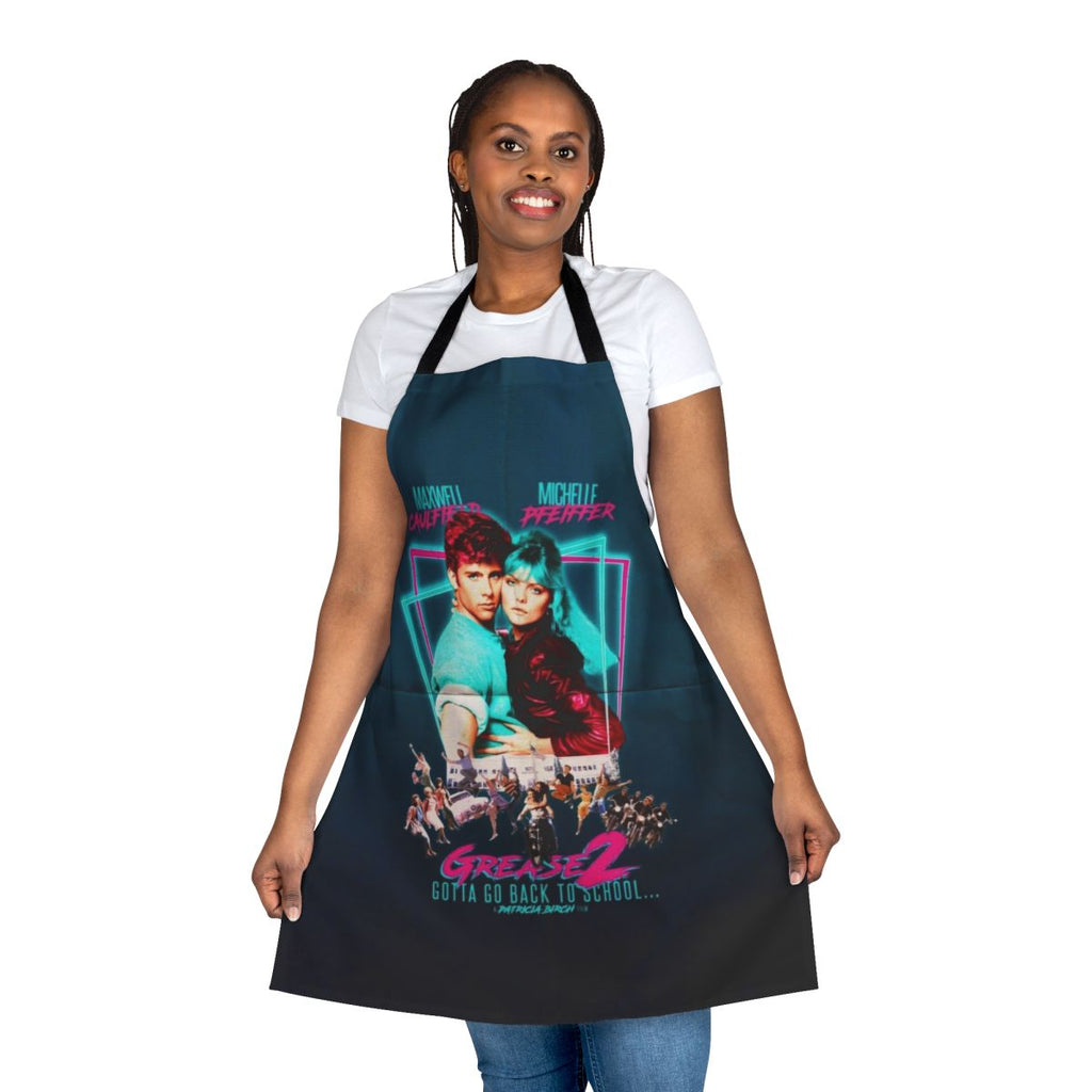 Neon-colored 80s-themed apron with pop art design, inspired by the cult classic film Grease 2