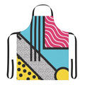 Apron featuring abstract, colorful Memphis-style pop art graphics in a retro 80s style.