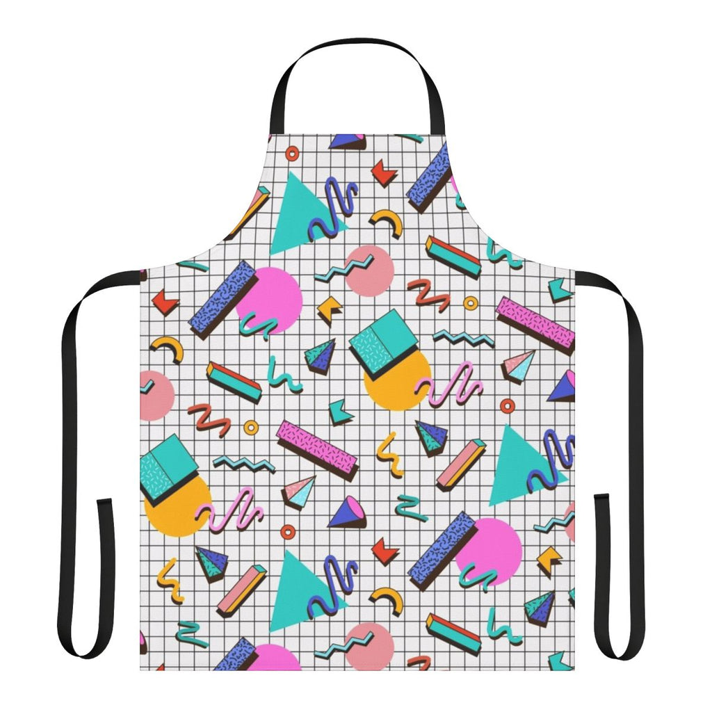Colorful 80s retro style apron featuring a bold, funky pattern design