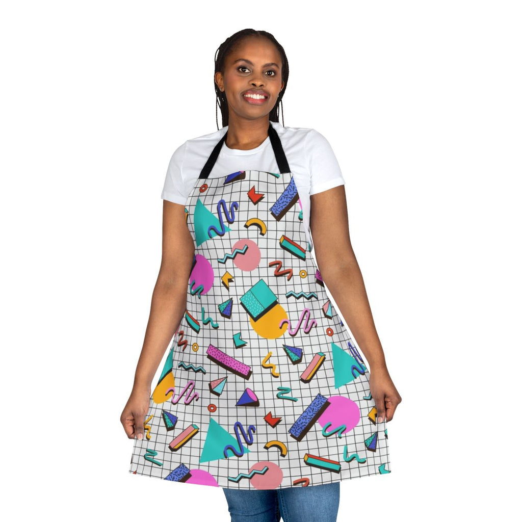 Colorful 80s retro style apron featuring a bold, funky pattern design