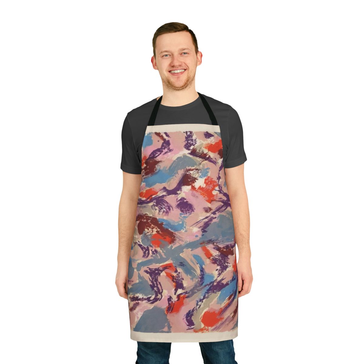 Apron featuring vibrant abstract art in the style of French painter Alfred Manessier