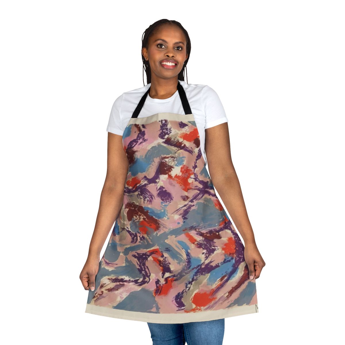Apron featuring vibrant abstract art in the style of French painter Alfred Manessier