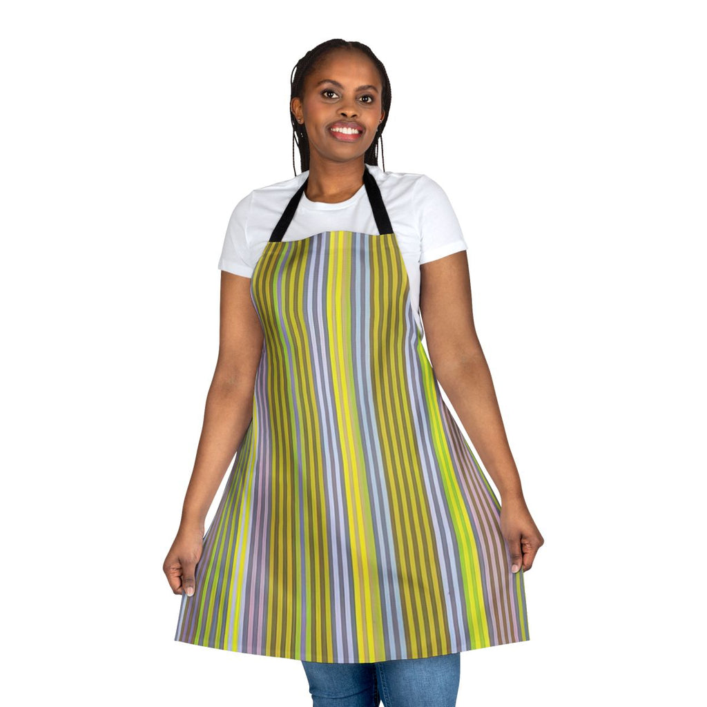 Apron featuring a vibrant abstract painting style inspired by the work of artist Gene Davis