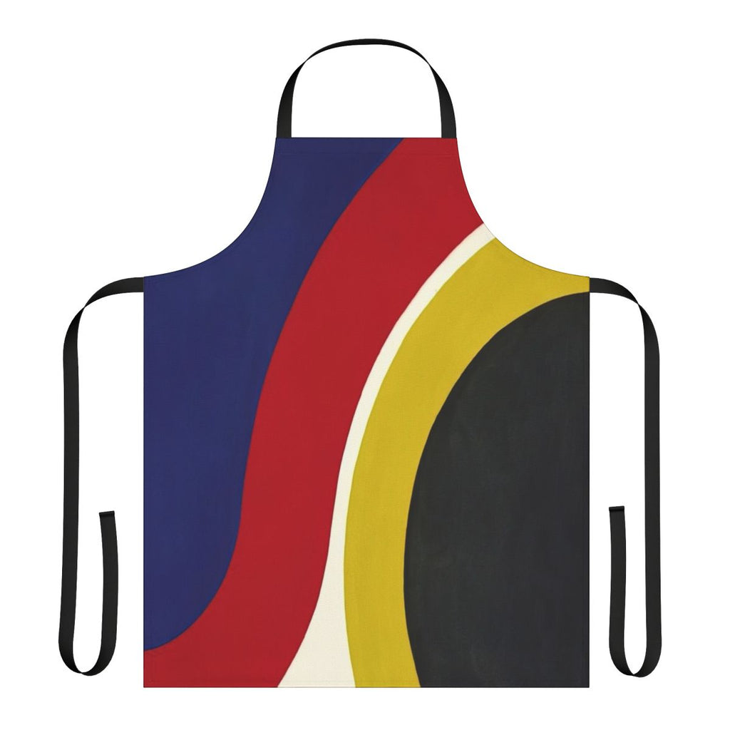 Colorful abstract apron featuring dot patterns and optical illusions, inspired by the artwork of American painter Thomas Downing.