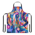 Colorful abstract art apron featuring bold geometric shapes and fluid, dynamic designs