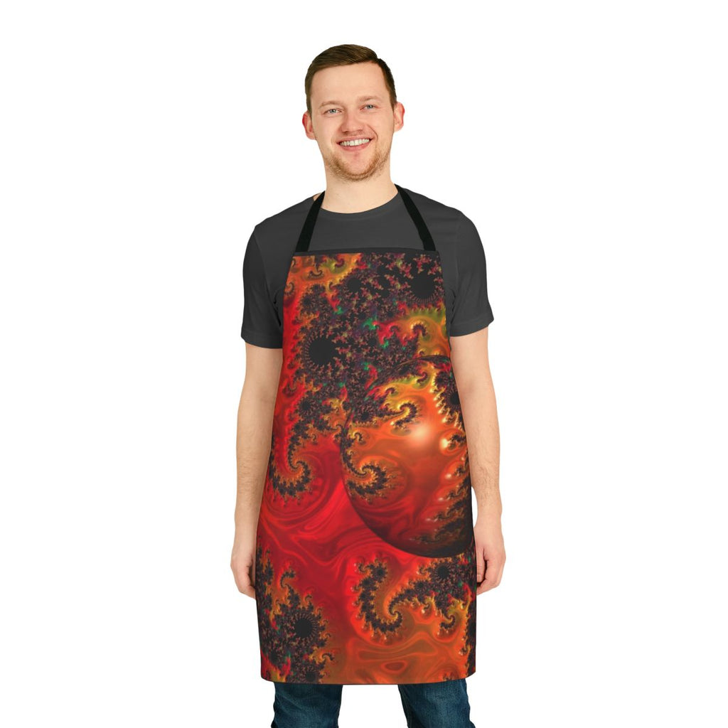 Colorful abstract art apron featuring mandelbrots, fractals, and spherical patterns