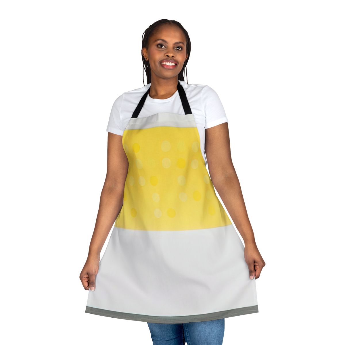Vibrant abstract art apron featuring geometric optical patterns in the style of Thomas Downing