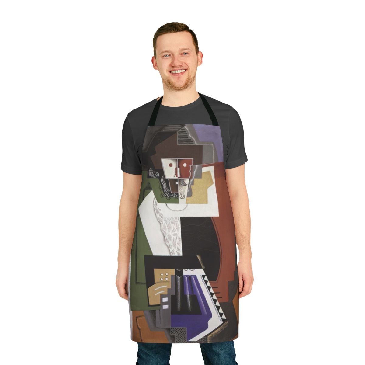 Colorful abstract art apron featuring geometric shapes and dynamic movement, inspired by the works of Italian Futurist painter Gino Severini.