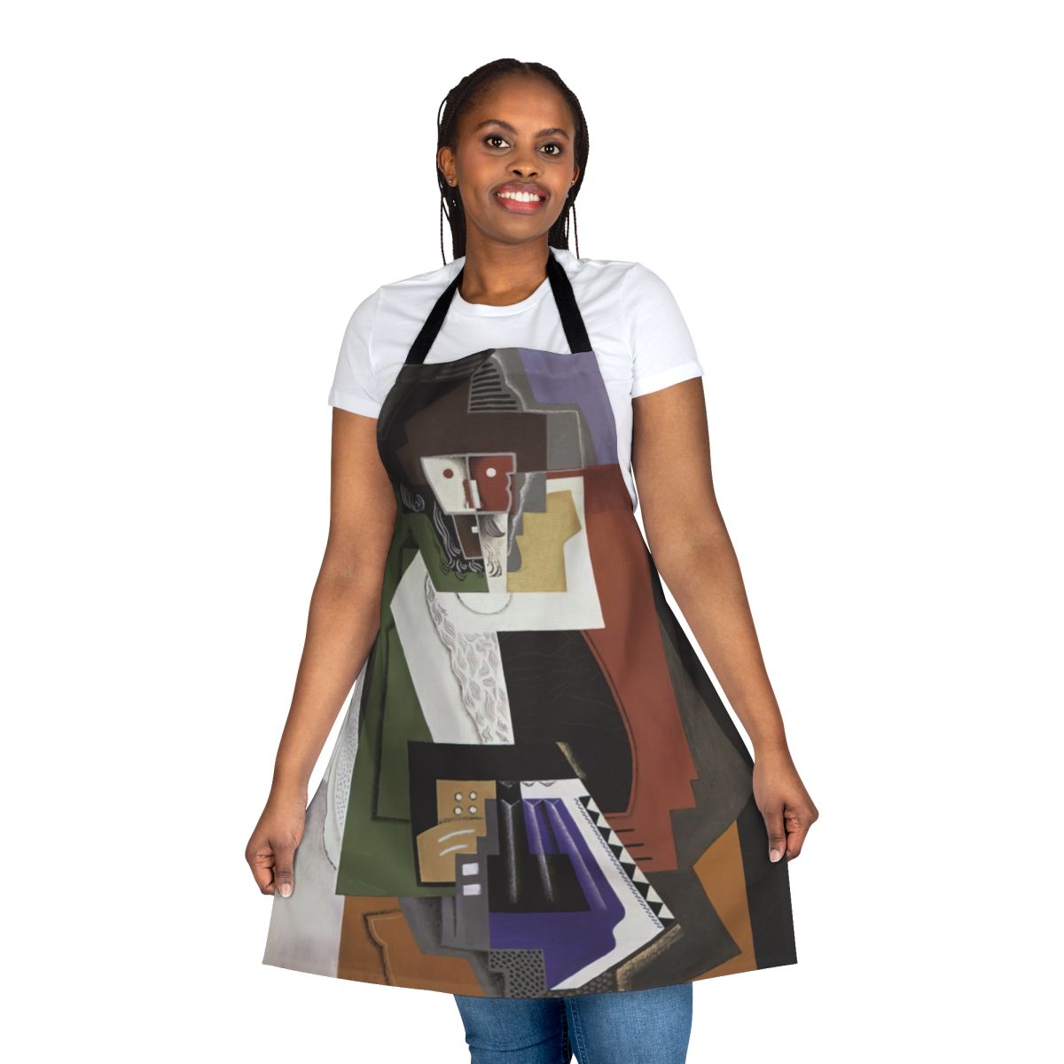 Colorful abstract art apron featuring geometric shapes and dynamic movement, inspired by the works of Italian Futurist painter Gino Severini.