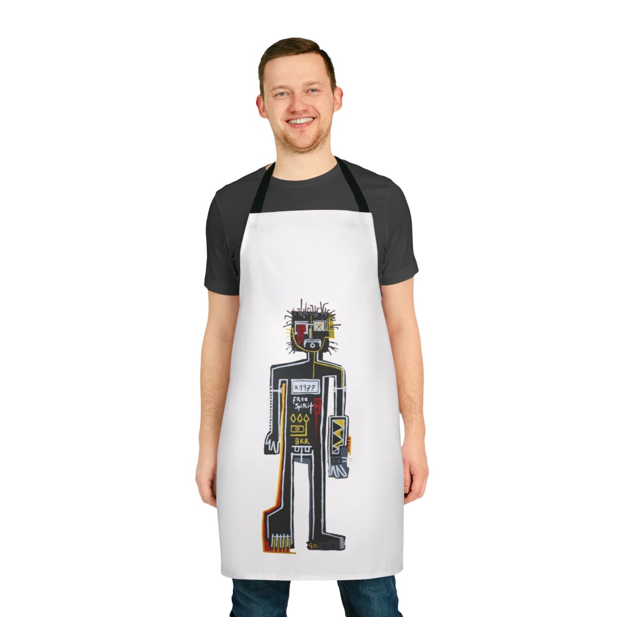 Vibrant abstract art-inspired apron featuring bold, expressive brushstrokes