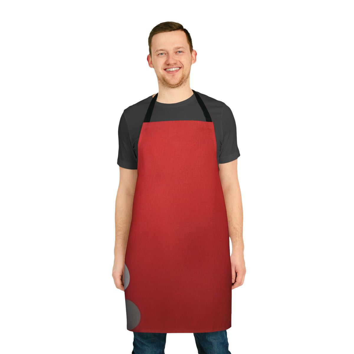Vibrant abstract art apron with dot patterns and geometric shapes, inspired by the work of American painter Thomas Downing.