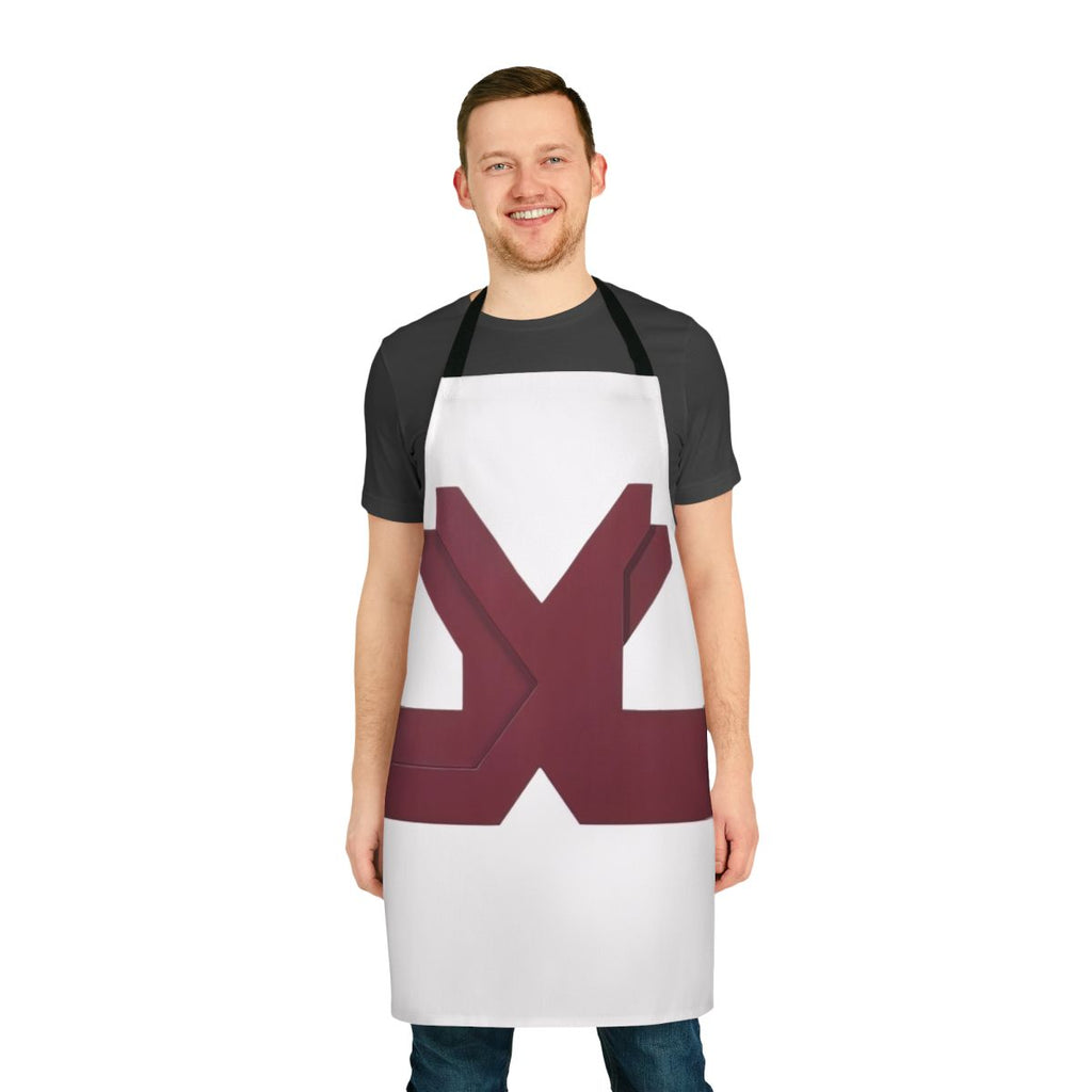 Apron featuring an abstract, geometric design in vibrant colors inspired by the artwork of American painter Thomas Downing.