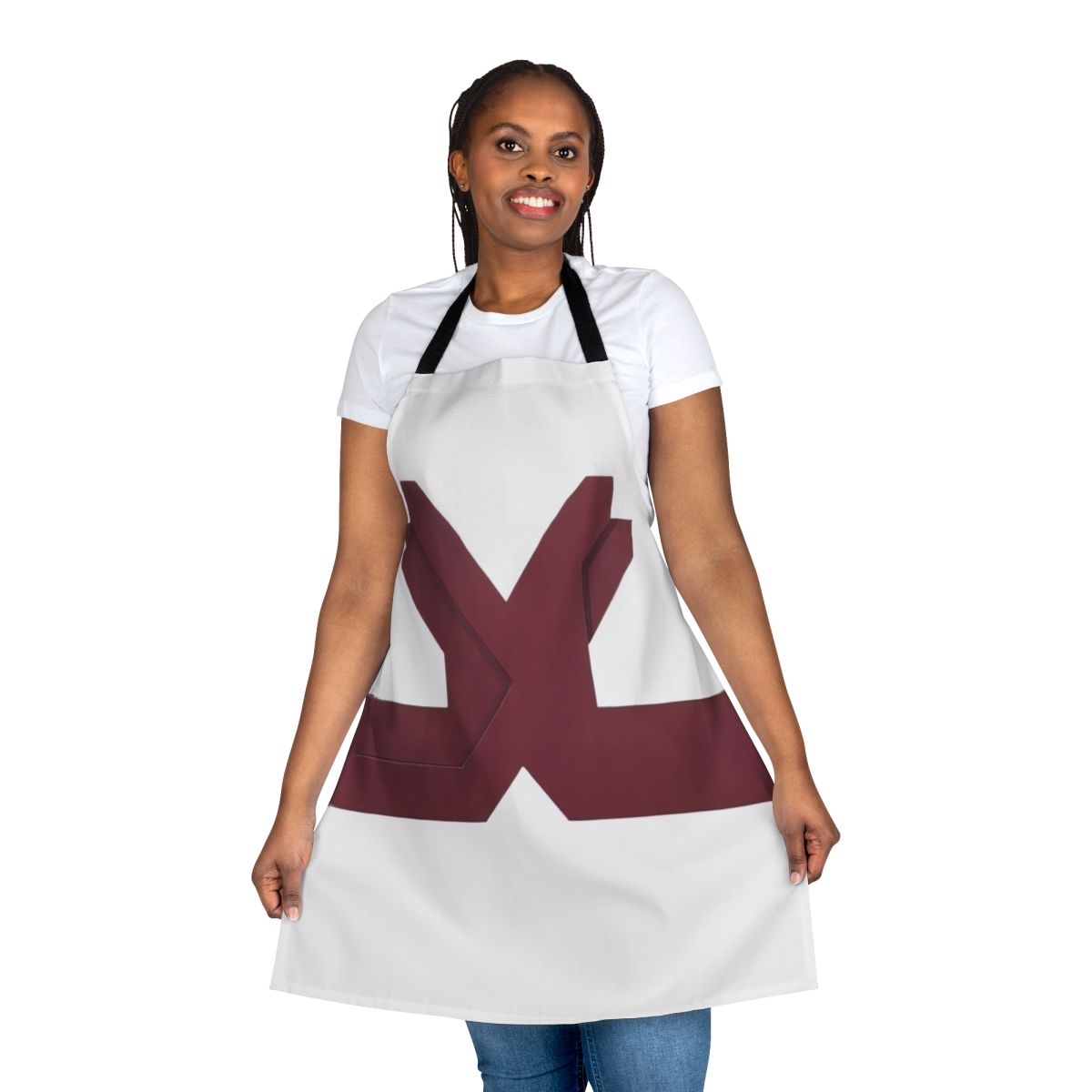 Apron featuring an abstract, geometric design in vibrant colors inspired by the artwork of American painter Thomas Downing.