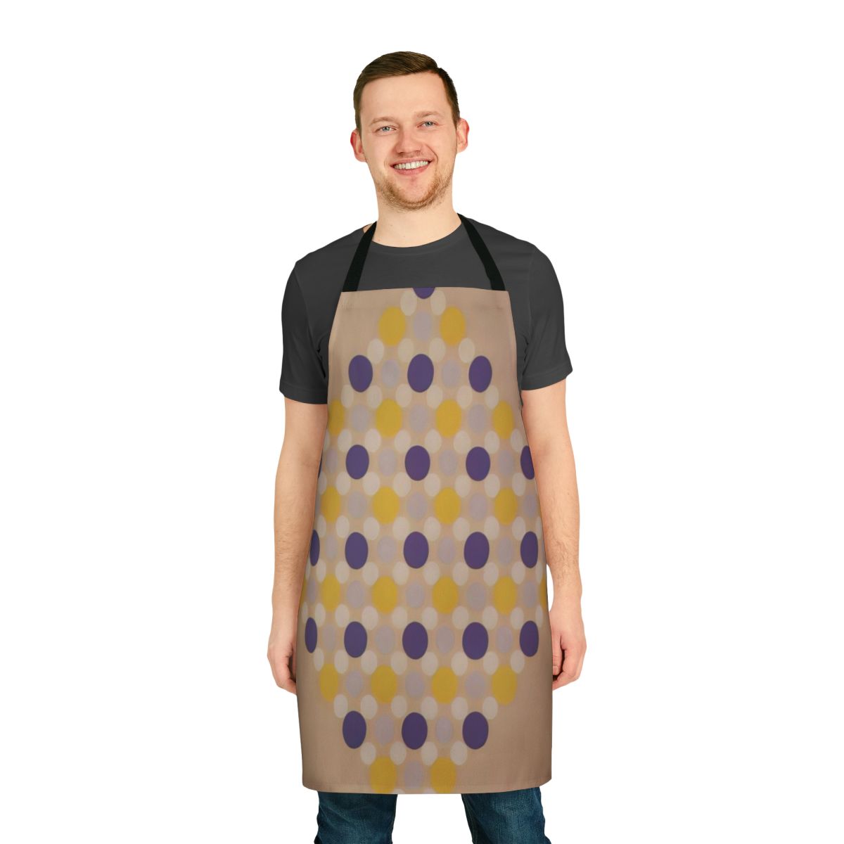 Apron featuring a vibrant abstract art design inspired by the work of American painter Thomas Downing.