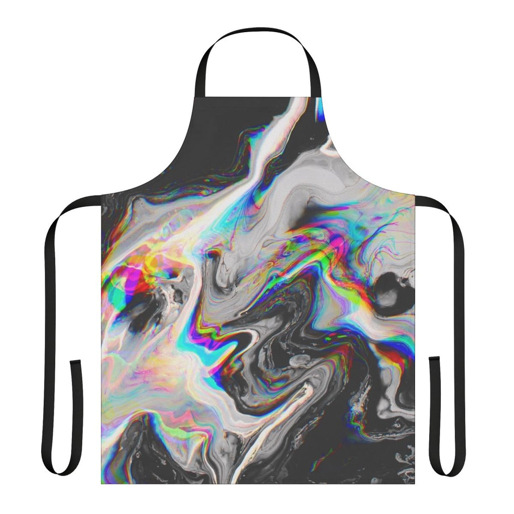 Colorful abstract art pattern printed on an apron with a trippy, psychedelic design.