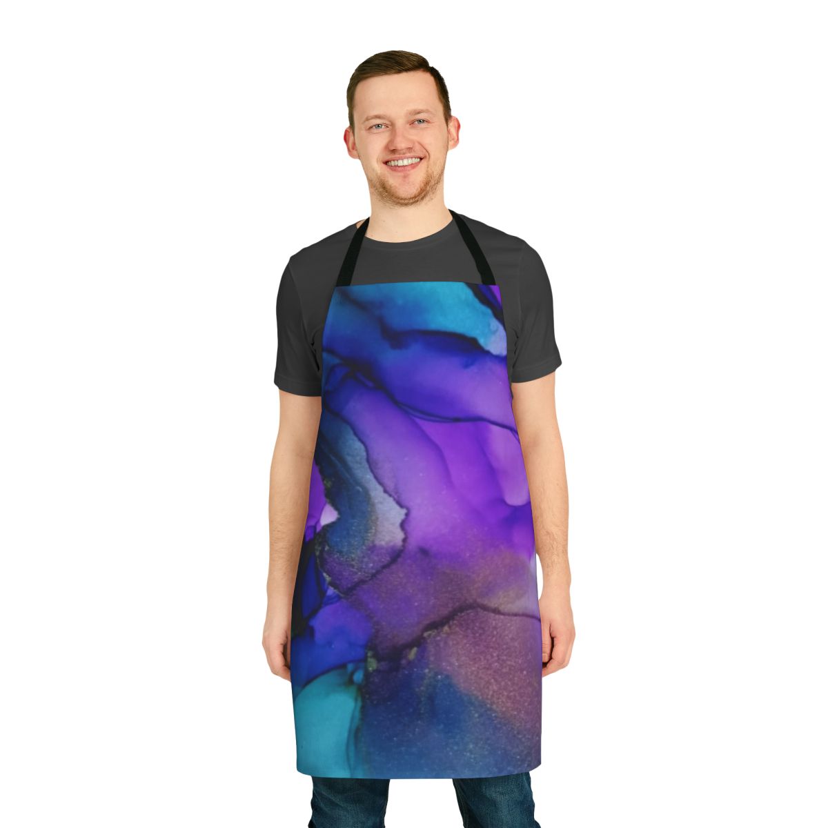 Orspell abstract ink art apron featuring vibrant fluid colors and patterns