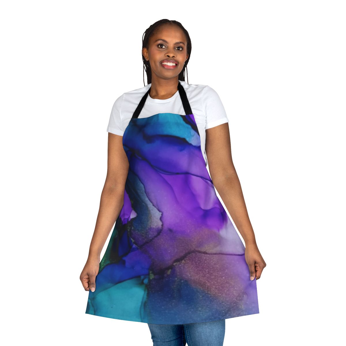 Orspell abstract ink art apron featuring vibrant fluid colors and patterns