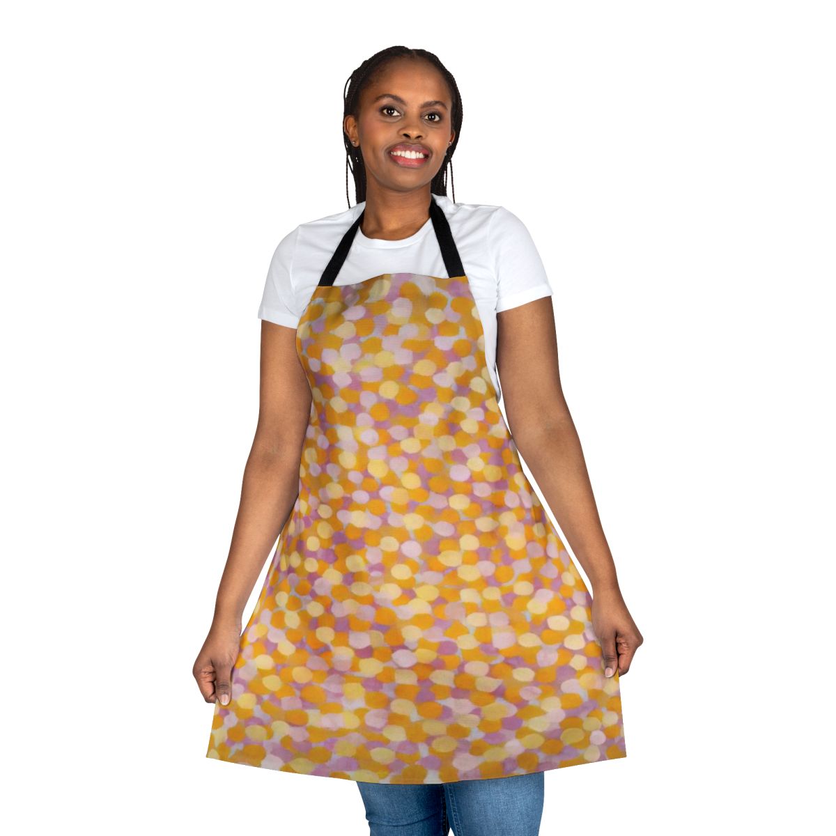 Colorful abstract geometric design apron featuring the artwork of American painter Thomas Downing