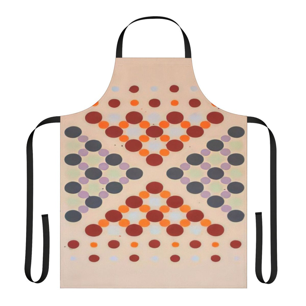 Vibrant abstract geometric apron with dot pattern design inspired by the work of American painter Thomas Downing