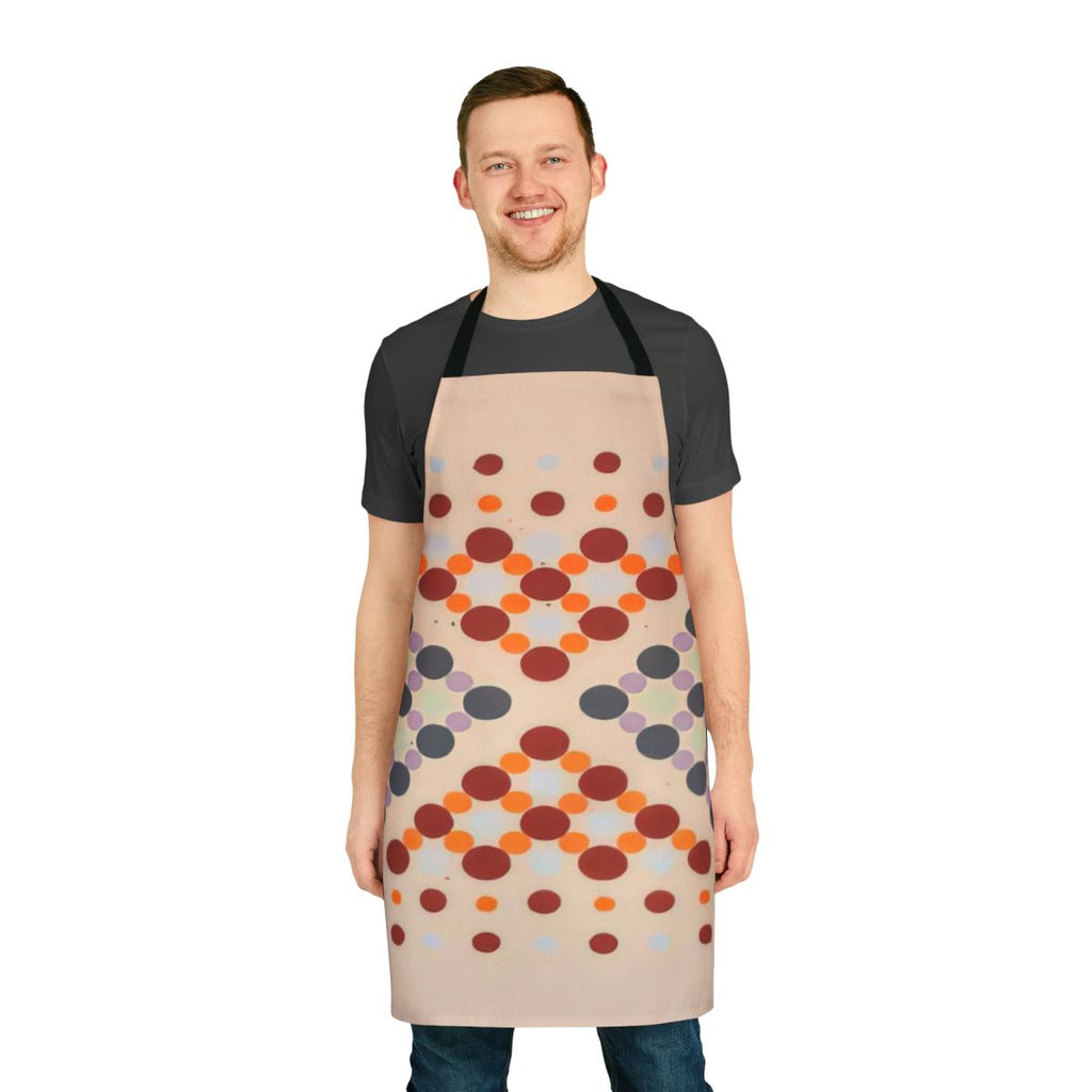 Vibrant abstract geometric apron with dot pattern design inspired by the work of American painter Thomas Downing